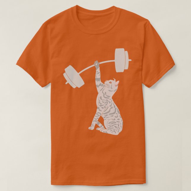 Cat Deadlifting Funny Fitness Gym Lover Cat BarBel T-Shirt (Design Front)