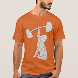 Cat Deadlifting Funny Fitness Gym Lover Cat BarBel T-Shirt