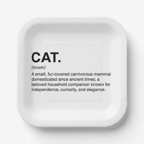 Cat Definition Noun Funny Cat Lover Paper Plates