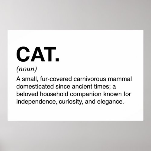 Cat Definition Noun Funny Cat Lover Poster
