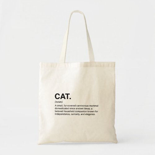 Cat Definition Noun Funny Cat Lover Tote Bag