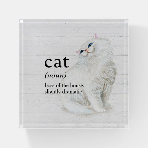 CAT Definition On Whitewashed Wood Paperweight
