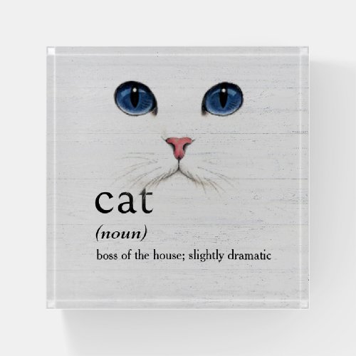 CAT Definition On Whitewashed Wood Paperweight