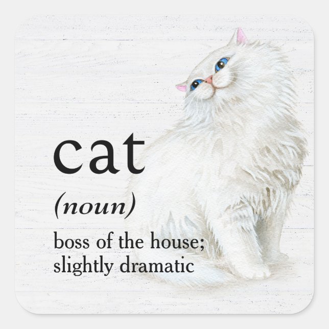 CAT Definition On Whitewashed Wood Square Sticker (Front)