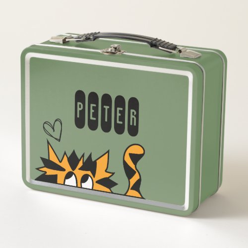 Cat design with personalize name in funky style metal lunch box