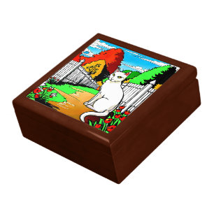 Cat Design Wooden Jewelry Keepsake Box