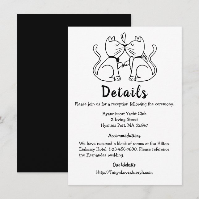 Cat Details Wedding Black White Cute Cats Modern Invitation (Front/Back)