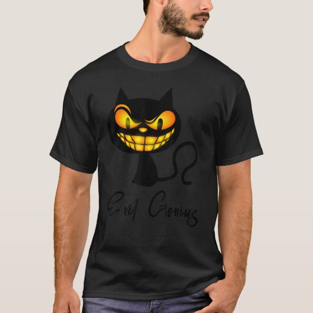 Cat Devilish Evil Genius Grinning Cat T-Shirt (Front)
