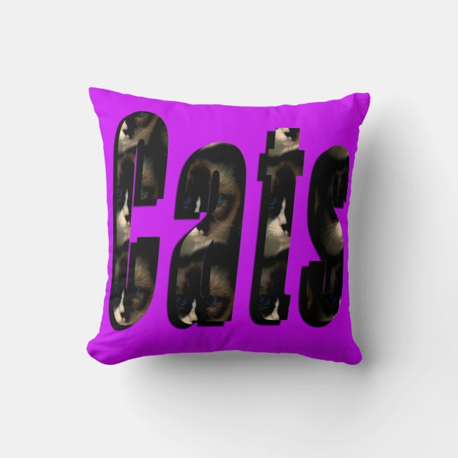 Cat Dimensional Logo, Magenta Throw Cushion. Pillow (Front)