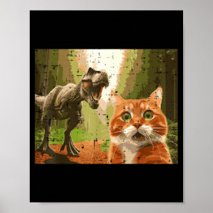 Cat Dinosaur Trex Selfie Funny Meme Humor Boys Gir Poster
