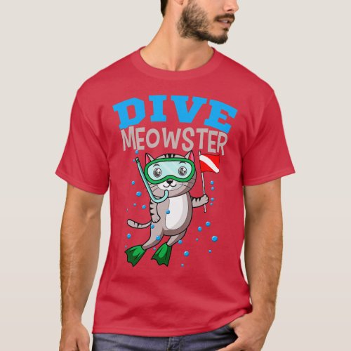 Cat Diver Meowster Scuba Diving Down Flag Underwat T_Shirt