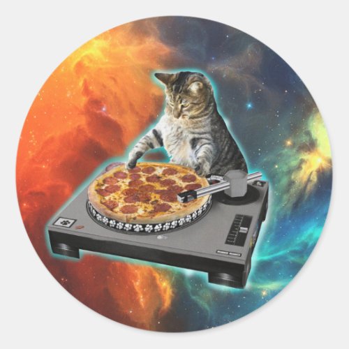 Cat dj disc jockeys sound table classic round sticker