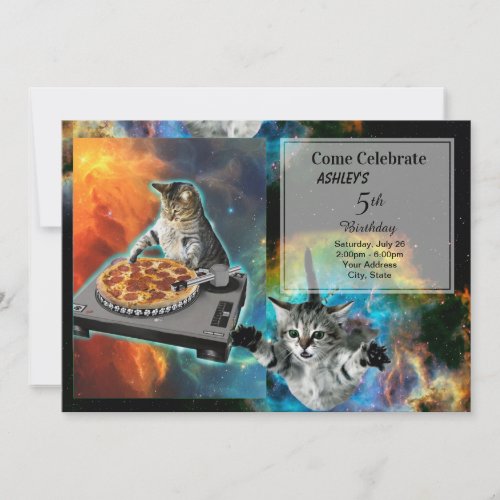 Cat dj disc jockeys sound table invitation
