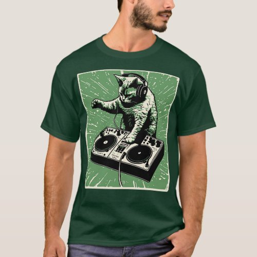 Cat DJ Green Block Print DJ Cat Deadmau5 Deadmouse T_Shirt
