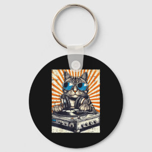 Cat Dj Headphone Turntable Vintage Music Edm Men W Keychain