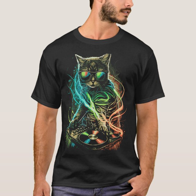 Cat Dj Headphones Kitten House Music Kitty T-Shirt (Front)