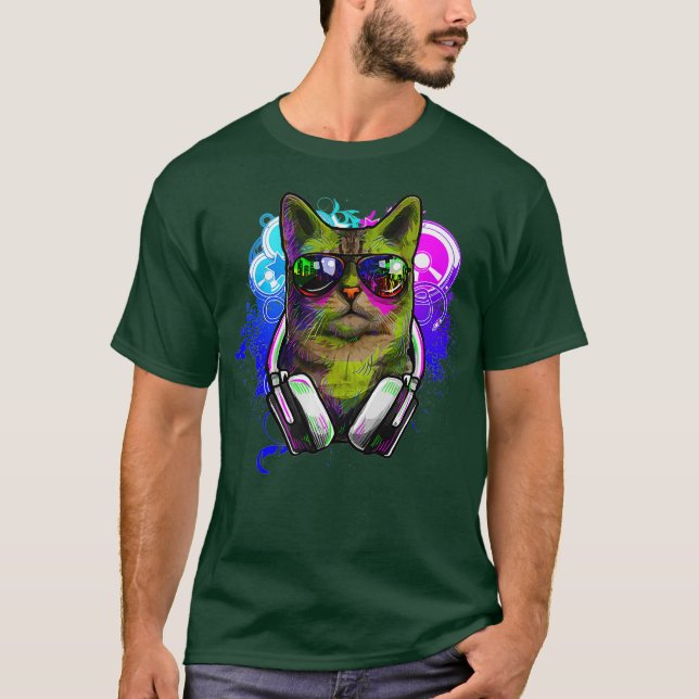 Cat DJ Shirt Rave  DJ Cat Shirt EDM Rave Shirt (Front)