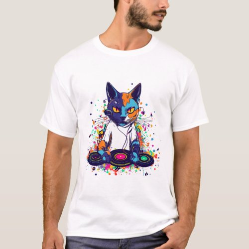 Cat DJ Spinning Vinyl T_Shirt