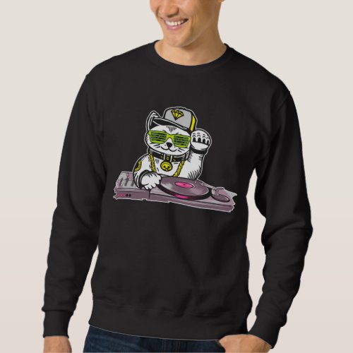 Cat DJ Techno Music Lover Electro Musician Sweatshirt