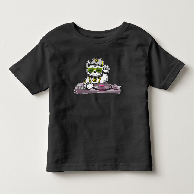 Cat DJ Techno Music Lover Electro Musician Toddler T-shirt (Front)