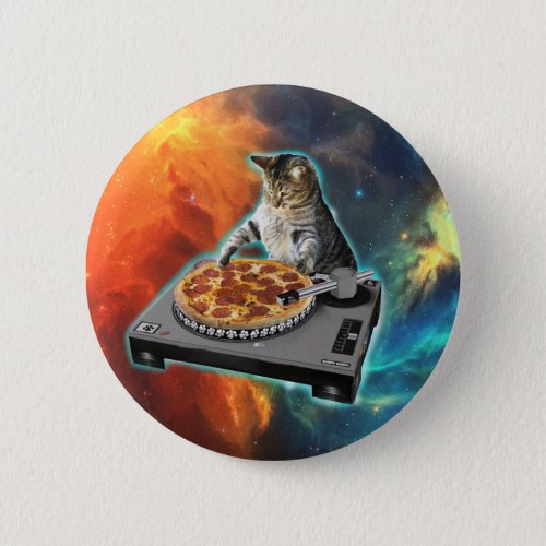 Cat dj with disc jockey's sound table button