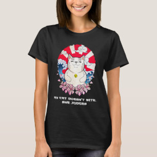Cat Doesnt Bite She Judges Cat Mom Sarcastic Cat D T-Shirt