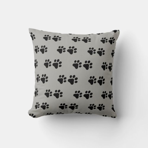 Cat Dog animal paw prints grey back ground Throw Pillow