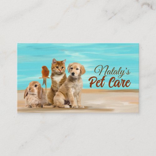 Cat Dog Canary and Rabbit Illustration Business Card