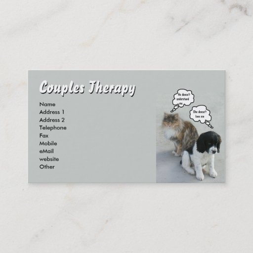 Customizable Cat &amp; Dog Couples Therapy Business Card Template