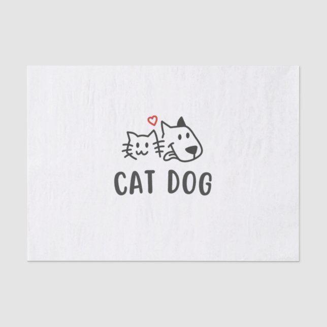 Cat Dog – Cute Minimalist Cat and Dog Design Tissue Paper (Front)