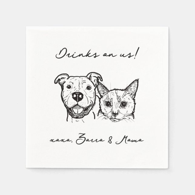 Cat Dog Drinks on Us Pet Wedding  Napkins (Front)