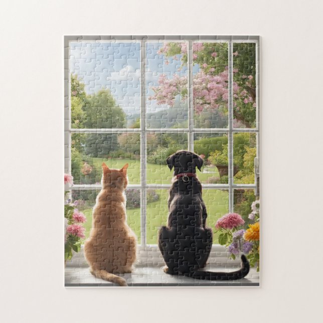Cat Dog Flowers Garden Puzzle (Vertical)