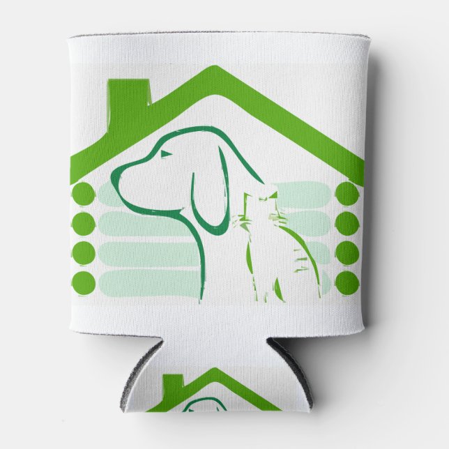 Cat Dog Green House Roof Rough Can Cooler (Front)