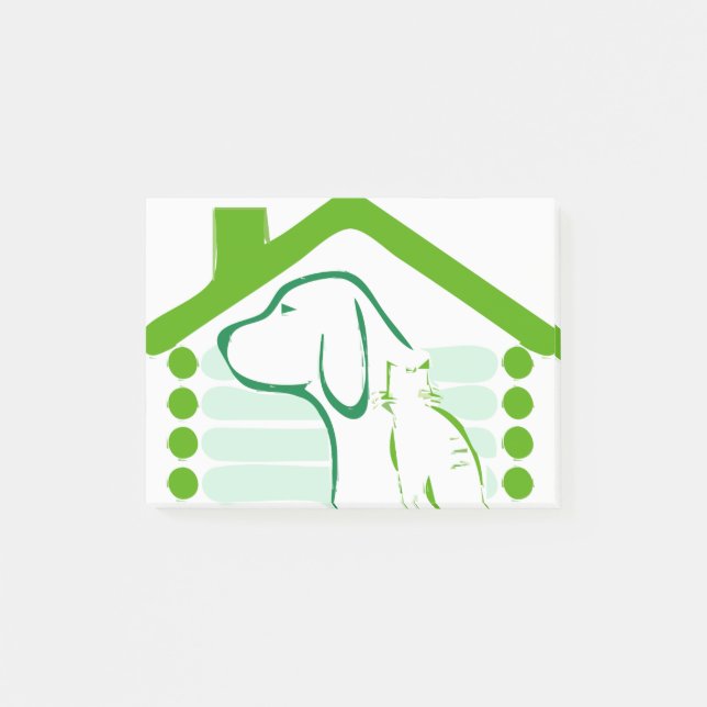 Cat Dog Green House Roof Rough Post-it Notes (Front)
