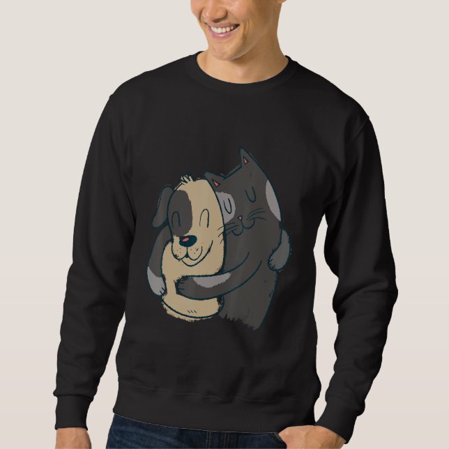 cat dog hug pet   store motif graphic design rando sweatshirt (Front)