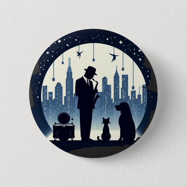 Cat, dog, Jazz  Button (Front)
