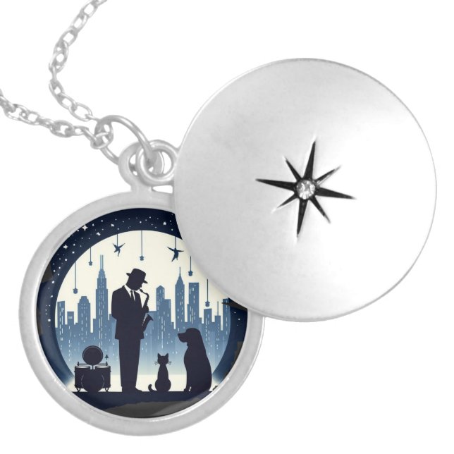 Cat, dog, Jazz  Locket Necklace (Front)