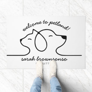 Cat Dog Line Logo Pethotel Petsitter Welcome Pet Doormat