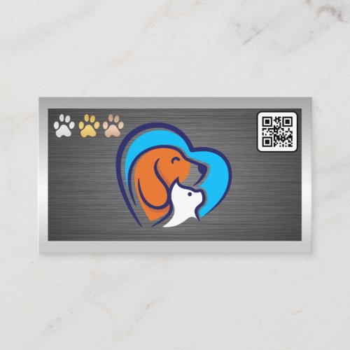 Cat Dog Logo Paws  QR code  Business Card