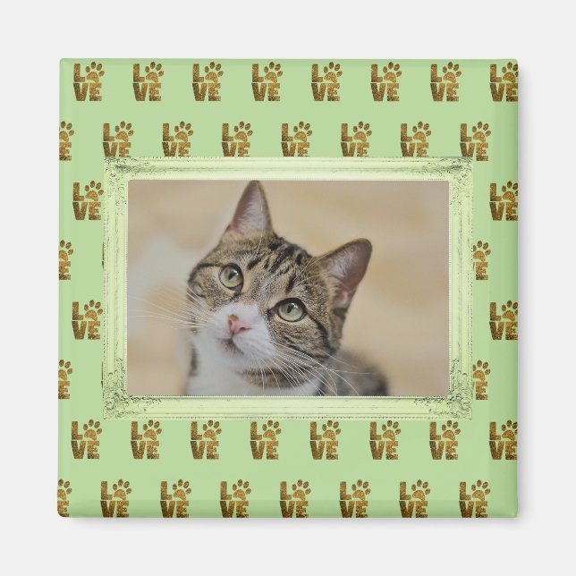 Cat Dog Love Paw Print Pet Photo Magnet (Front)