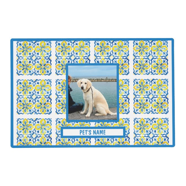 Cat Dog Lovers Mediterranean Style Photo Name Food Placemat (Front)