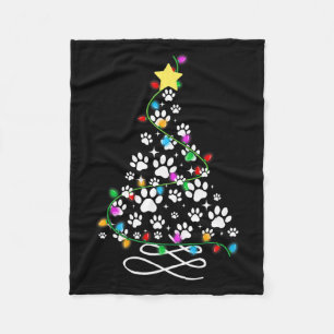 Cat Dog Paw Christmas Tree Lights Holiday Santa Fa Fleece Blanket