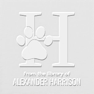 Cat Dog Paw Print Over Single Initial Name Book Embosser