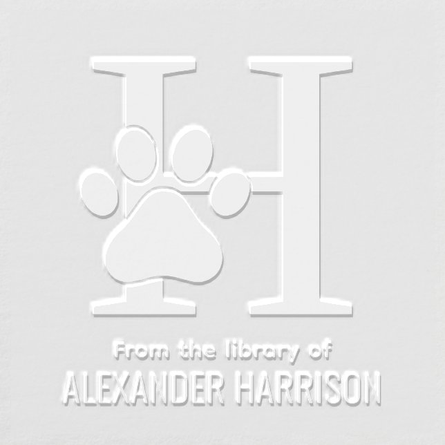 Cat Dog Paw Print Over Single Initial Name Book Embosser (Design)