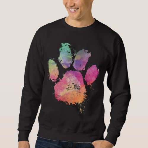 Cat Dog Paw Print Watercolor Rainbow Abstract Anim Sweatshirt