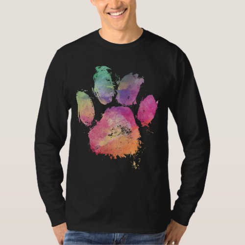 Cat Dog Paw Print Watercolor Rainbow Abstract Anim T_Shirt