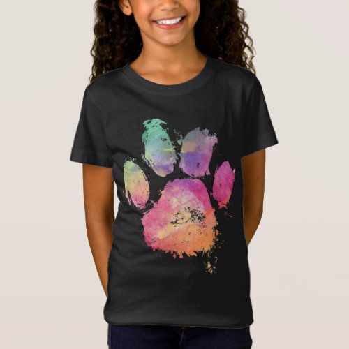 Cat Dog Paw Print Watercolor Rainbow Abstract Anim T_Shirt