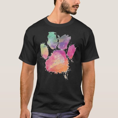 Cat Dog Paw Print Watercolor Rainbow T_Shirt