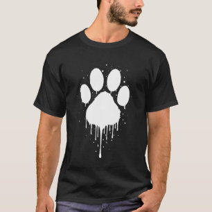 Cat Dog Paw Print White Splatter Paint Drips Art T-Shirt