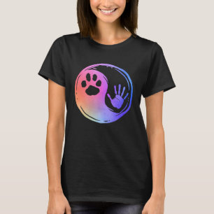 Cat Dog Paw Print Yin Yang Rainbow Hand Print Pawp T-Shirt